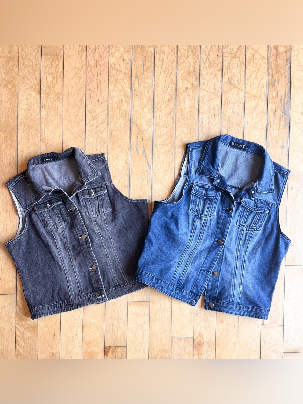 Allegra K Denim Vest Bundle - (Black & Blue Wash Sleeveless Jackets Size XL